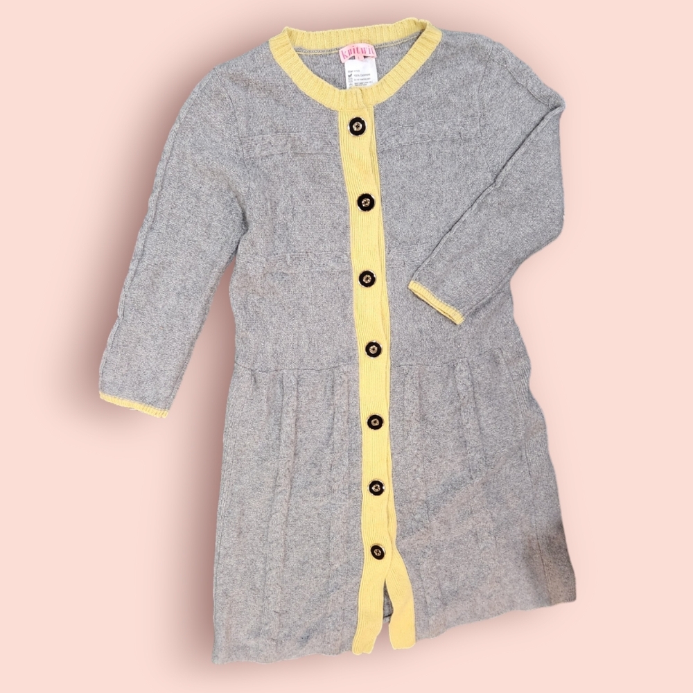 Y2k Knitwit 100% Cashmere Dress Grey Yellow Button